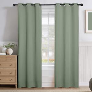 Sage Green Blackout Curtains for Bedroom 63 Inch Length 2 Panels Set, Thermal Insulated Energy Saving Grommet Top Window Treatment Drapes for Living Room, W34 x L63 Inch