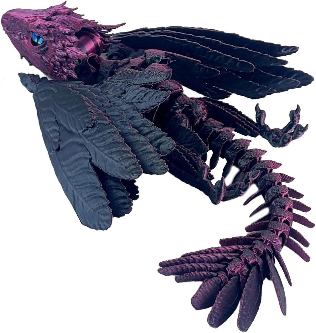 Feathered Wyvern Dragon,3D Printed Dragon, Articulated Dragon with Wings, 3D Printed Toys, Desktop Pet - Perfect for Fantasy Enthusiasts (Black Rose Red)