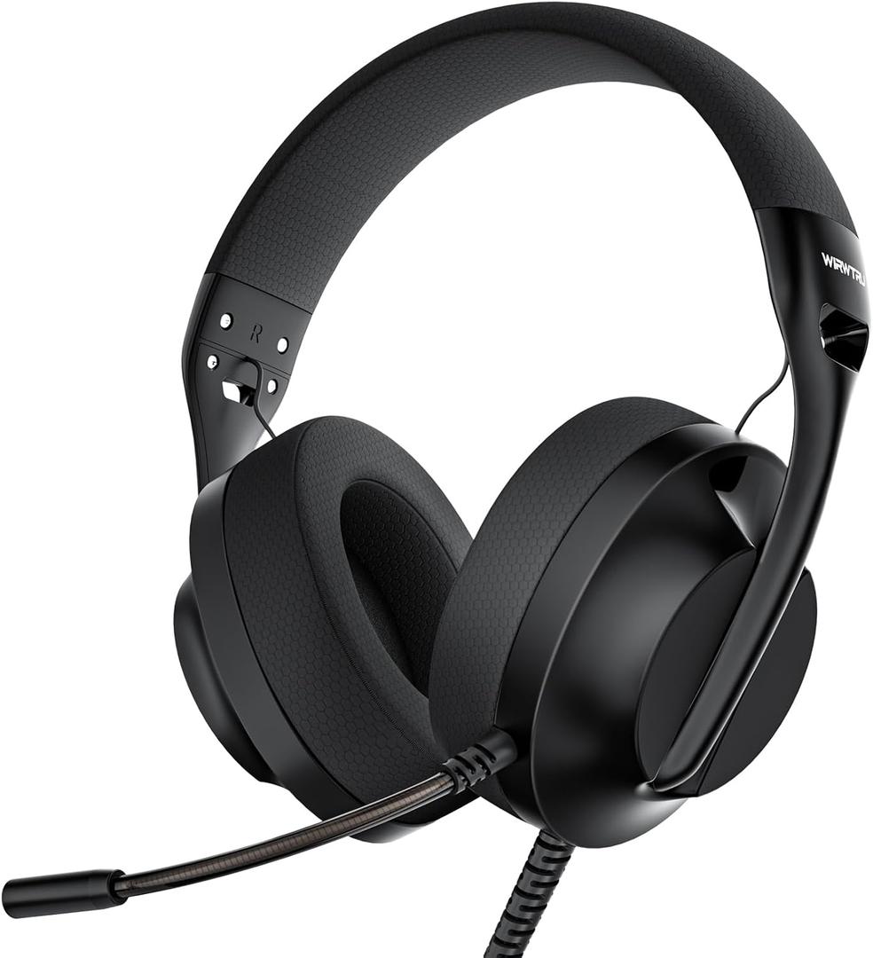 WIRWTRU S30 Gaming Headset with Microphone,198g Lightweight Design, Wired Gaming Headphones for Xbox, Xbox Series X|S, PS5, PS4, Switch, PC, Noise Cancelling Mic, Soft Earmuffs (Black)