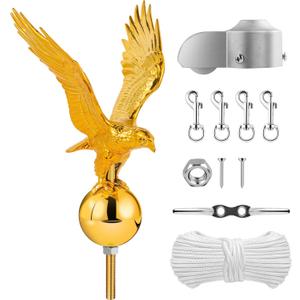 Golden Eagle Flagpole Topper 13" & Hardware Parts Repair Kits, 50FT Halyard Rope, 4" Zinc Cleat Hook, Flag Swivel Snap Clips, Pulley Truck for 1.7"-2.1" Flagpoles(20/25/30FT), Auro 2 Pro - Gold