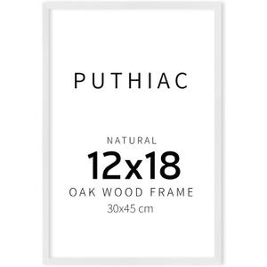 puthiac 12x18 White Oak Wood Picture Frame - Minimalist 12x18 Poster Frame, 12"x18" Picture Frame Wood, Natural Solid Wooden Picture Frames for Wall Art Photo and Prints (1 Pack, White)