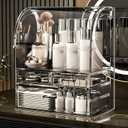 12.5in Clear Large Acrylic Makeup Organizer With Lid Cosmetic Storage Drawers Portable Makeup Organizers Dustproof And Waterproof Box For Women