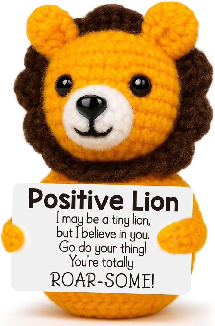 BdayPtion Positive Crochet Animals Lion Birthday Gifts for Men Teen Boys Him Best Friend, Back to School Gifts for Students, Christmas Stocking Stuffers Funny Handmade Lion Cheer Up Support Present