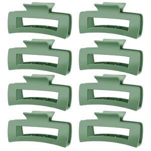 TOCESS Hair Claw Clips for Women - 8PK Large Neutral Matte Square Jumbo Hair Clips for Thick, Thin, Long, Short, Curly Hair Girls, Big Jaw Clip Set for Daily Use (Forest Green)
