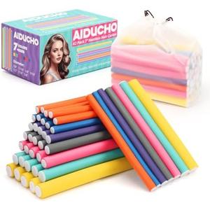 AIDUCHO Heatless Hair Curlers 42PCS Flexible Hair Rollers 7" Soft Foam Hair Curlers No Heat Bendable Curling Rods for Short Medium Long Hair, 7 Colors & Sizes