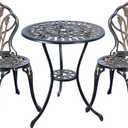 C/G 3 Piece Bistro Set,Outdoor Patio Set,Anti-Rust Cast Aluminum Bistro Table Set for Park Yard Front Porch Furniture(Antique Copper), Tulip