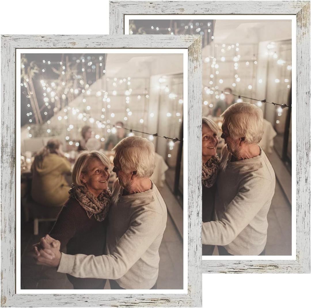 Capcillin 12x18 Picture Frame Wood Pattern Distressed White Poster Frame Set of 2, Wall Mounting, Plexiglass, Great for Prints, Mural, and Art(CP001-MD12x18RW)