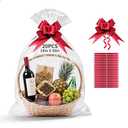 TUXIYA 20 PCS Large Cellophane Bags, 24x30inches Cellophane Wrap for Gift Baskets,Clear Basket Bag with 20 PCS Red Pull Bows