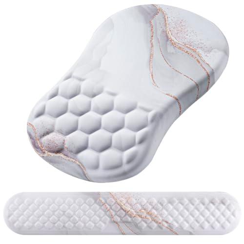 Mouse Pad Wrist Support, Laokiiy 2 in1 Keyboard Wrist Rest+ Ergonomic Mouse Pad, Non-Slip Wrist Rest for Computer Keyboard, Made Easy Typing & Relieve Wrist Pain(White)