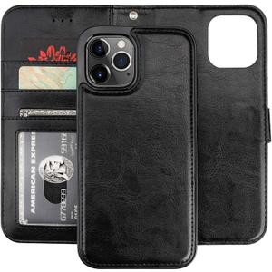 Bocasal Compatible with iPhone 12 Pro Max Wallet Case with Card Holder PU Leather Magnetic Detachable Kickstand Shockproof Wrist Strap Removable Flip Cover 6.7 inch (Black)