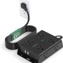 10FT Flat Plug Extension Cord with Multiple Outlets, Surge Protector Power Strip 10 ft Cord, 8 Outlets 4 USB Ports (2 USB C), Multi Outlet Wall Plug for Home Office College Dorm Room Essentials, Black