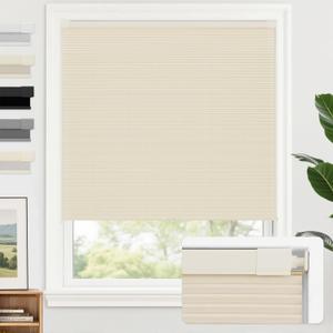 AOSKY 100% Blackout No Drill Cellular Shades Blinds for Indoor Windows, No Tools Thermal Insulated Black Out Cordless Honeycomb Blinds for Bedroom Living Room Window, 21" W x 48" H, Beige