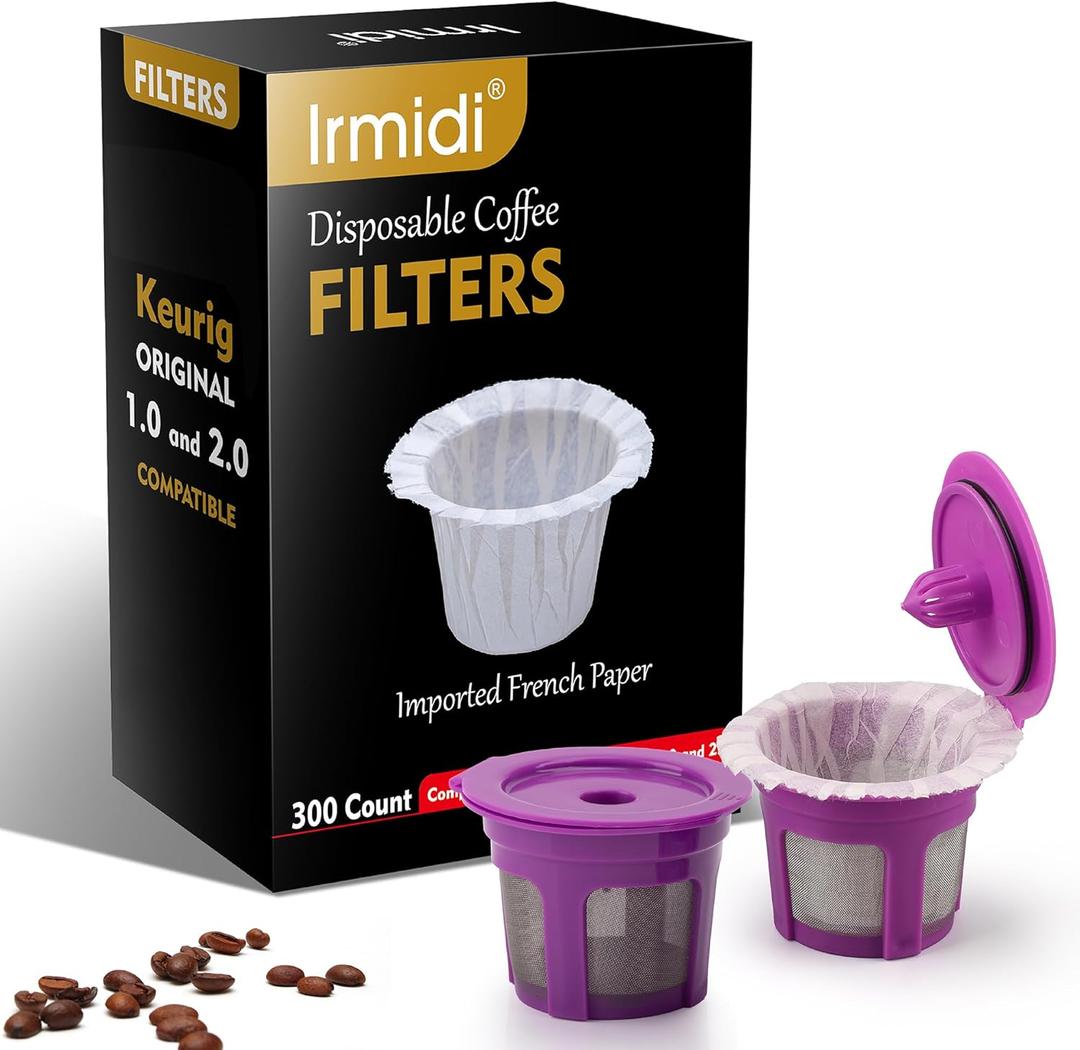 300 Count Disposable Paper Filter with 2 Pack Reusable K Cups Coffee Pods,Compatible with Keurig 2.0 and 1.0 Coffee Maker (300+2 Kcups, Black box)