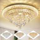 Miuyhji Large LED Crystal Raindrop Ceiling Light,Rose Gold, 24" Elegant Semi Flush Mount Chandelier Light Fixture with Remote Control for Living Room Kitchen Bedroom Hallway Entryway Foyer(Dimmable)