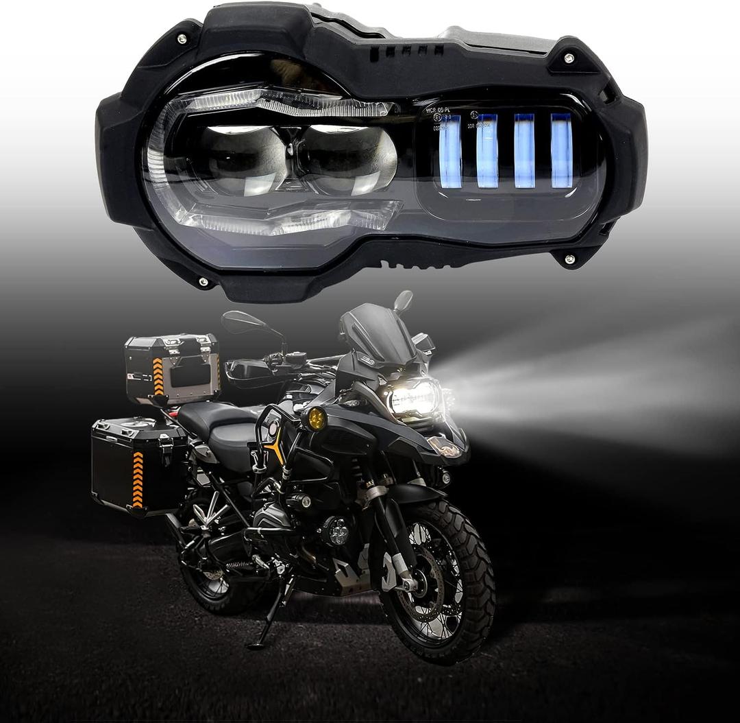 1pc LED Headlight Assembly Compatible with BMW R1200GS and GS1200 Adventure Oil Cooler Models 2004-2012,Front High&Low Beam DRL Head Lamp