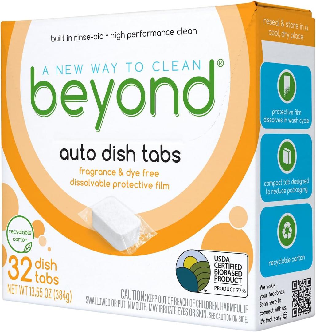Auto Dishwasher Tablets [32 tablets] - Fragrance & Dye Free - Certified Biobased. Powerful. Plant-Based Ingredients (32 Count (Pack of 1))