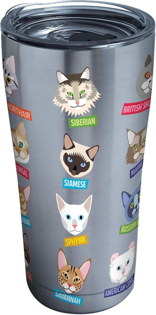Tervis Flat Art Cats Triple Walled Insulated Tumbler Travel Cup Keeps Drinks Cold & Hot, 20oz Legacy, Stainless Steel