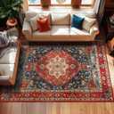 YJ.GWL Area Rugs for Living Room 8x10 Machine Washable Rugs, Non Slip Floral Vintage Rug Indoor Carpet, Stain Resistant Large Rug for Bedroom Dining Room, Orange-Red