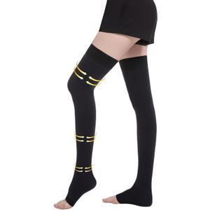 20-30 mmHg Compression Stockings for Women and Men, Medical Graduated Compression Hoses, Open Toe Thigh High Compression Socks, Long Toeless Support Stockings for Varicose Veins, Edema, DVT (4X-Large, Black)