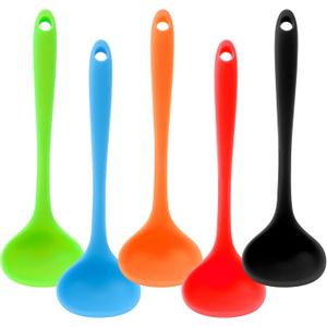 5 Pieces Silicone Ladles for Cooking - Small Soup Ladle Spoon Heat Resistant Kitchen Ladle Spoons, Cooking and Serving Spoon for Soup Sauce Chili Gravy Canning Pouring (5 Colors)