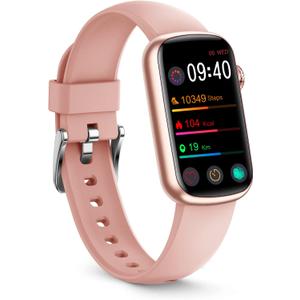 FITVII Slim Fitness Tracker with Blood Oxygen, Blood Pressure, 24/7 Heart Rate and Sleep Tracking, IP68 Waterproof Activity Trackers and Smart Watches with Step Tracker, Pedometer for Women Men (Pink)