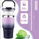 20oz Tumbler with Handle and Flip Straw Lid Double Wall Insulated Travel Coffee Mug Stainless Steel Vacuum Coffee Tumbler Cup for Hot and Cold Drinks Leak-proof&BPA-free20oz,Light purple Navy blue