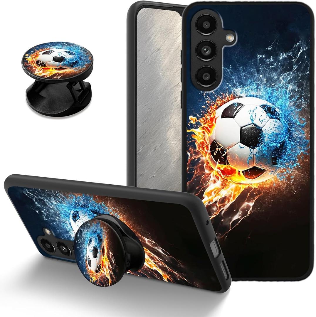 for Samsung Galaxy S24 FE Case, Slim Soft TPU Shockproof Cover with Kickstand, Full-Body Shockproof Anti-Fingerprint Durable Protective Phone Case, Soccer Ball