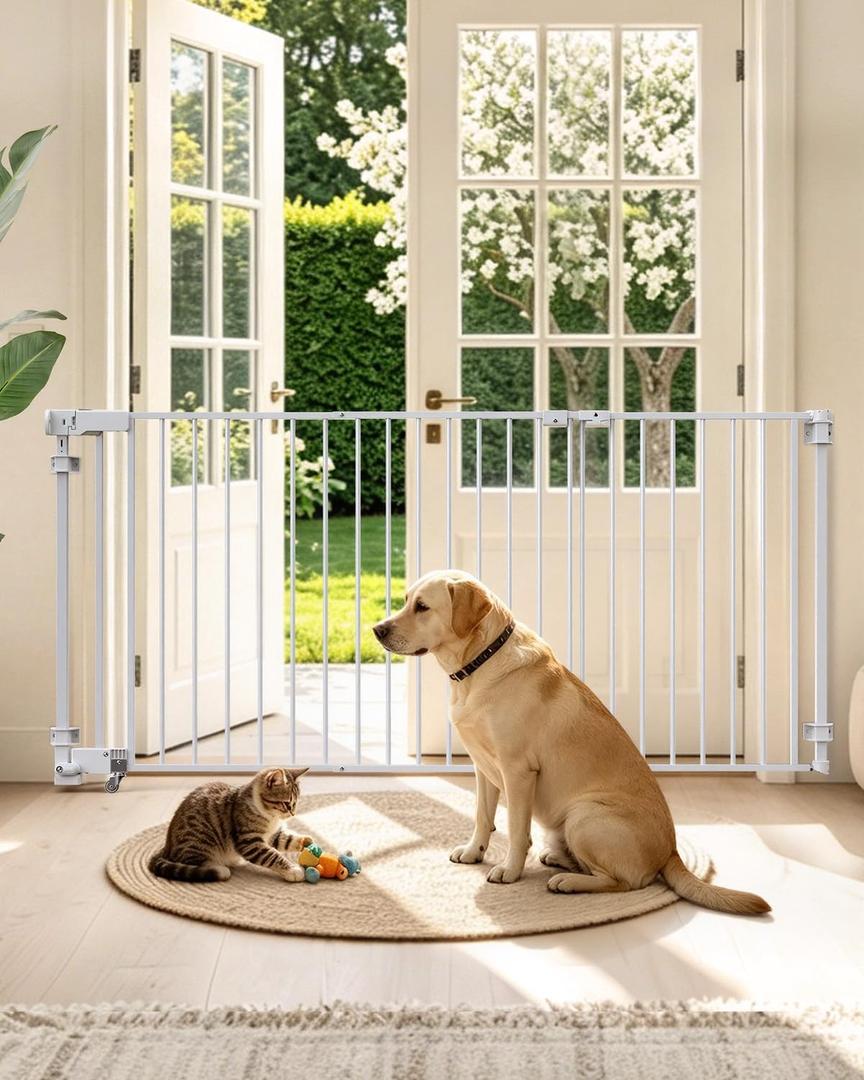 23.8"-60.6" Extra Wide Baby Gate for Stairs, Metal Pet Dog Gate for Doorways Indoor, 2 Installation Positions, Hardware Mount, 29.1H Walk Through Safety Child Gate for Kids Toddler, White