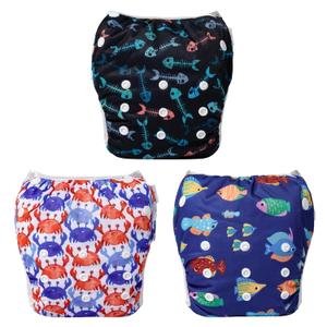 Babygoal Baby Boy Swim Diapers 3 Pack for 8M-3T Babies and Toddlers, Reusable Adjustable Washable for Swimming Lessons-Crab, Fish (Large)