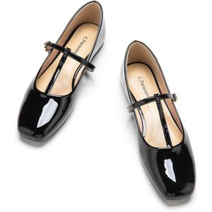 C.Paravano Mary Jane | Flats for Women | Ballet Flats | Mary Janes Shoes for Women | Square Toe Flats (Size 7, Black)