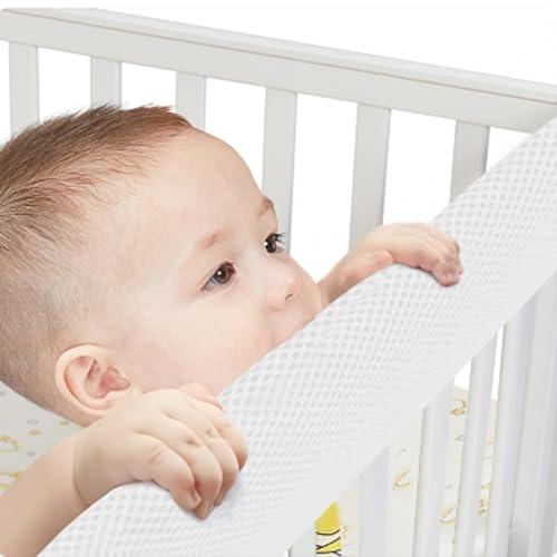 ZHAXINLAOTIE 3 in 1 Breathable Crib Rail Covers for Life Size Cribs, White Soft Anti-Collision Strip Corner Covers, Protect Baby Teeth and Save Crib Rails, Rail Edge Protector Strip (White-4pc)