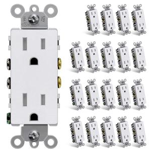 (20 Pack) CML 15 Amp Matte White Decorator Wall Receptacle Outlet, Child-Safe Tamper Resistant Standard Electrical Outlets, 15A/125V, UL Listed