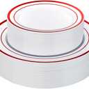 Goodluck 120 Pack Red Rim Plastic Plates - 60 Dinner Plates (10.25") & 60 Dessert Plates (7.5") - Heavy Duty Disposable White Plates with Elegant Red Trim - Premium Dinnerware Set for Wedding