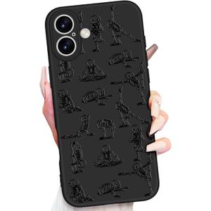 3 x Toycamp for iPhone 16 Case 6.1 Inch - Women Girls Skeleton Dance Cute Black Frosted Slim Fit Design Soft TPU Shockproof Protective Girly Cool Kawaii Fashion Unique Cover for iPhone 16 Phone Case