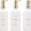 HOMCDALY Shampoo and Conditioner Dispenser, 21oz 3-Pack Refillable Pump Bottles, Shampoo Container, Empty Pump Bottle, Bathroom Shower Dispenser21oz-White&Gold