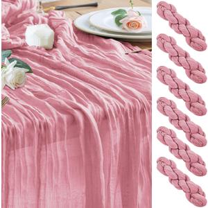 Wokceer Cheesecloth Table Runner 6Pack 10FT Pink Boho Gauze Cheese Cloth Table Runner for Party Long Rustic Sheer Table Runners for Baby Bridal Shower Wedding Easter Table Decor