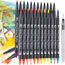 24 Colors Blendable Watercolor Markers 2025 Professional Double Tip Paint Pens with 1 Water Brush Pen Water Based Coloring Pens Drawing Markers Set with Flexible Brush Tip for Adults