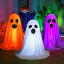 [Timer] Halloween Decoration Outdoor, 3 PCS 16.92 inch DIY Light Up Ghost Kit Crafts, Spooky LED Halloween Ghost Decor for Front Porch Yard Garden Home Table Indoor Party[Orange,Purple and Black]