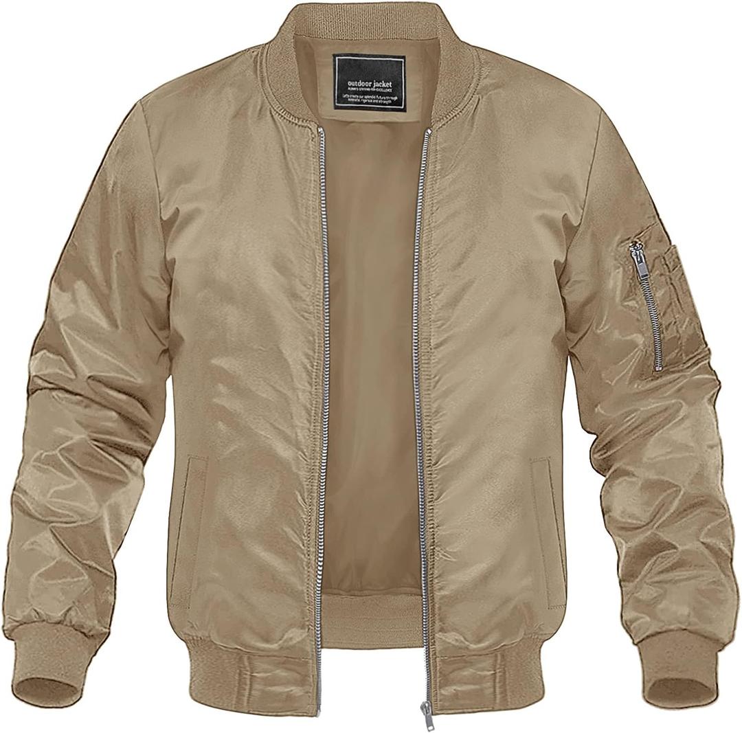 MAGNIVIT Men's Lightweight Bomber Jacket Windbreaker Casual Fall Spring Outdoor Coat (Beige, XXL)
