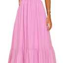 kinstell Women's 2025 Summer Casual Boho Sleeveless Spaghetti Strap Smocked Square Neck Ruffle A Line Beach Long Maxi Dress (Pink)