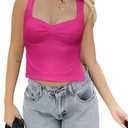 Hafailia Womens Tank Tops Crop Sexy Summer Sleeveless Backless Slim Fitted Pleated Cut Out Y2K Shirts with Slit Rose (S)