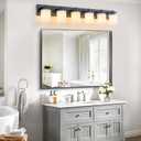 6 Light Modern Bathroom Light Fixtures Over Mirror, Black Vanity Lights for Bathroom Wall Sconces with Milky White Glass Shades, E26 Socket (Bulbs Not Included)