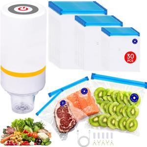 42 PCS Sous Vide Vacuum Sealer Set - 30 Reusable Bags, 5 Clips and Sealing Clips for Anova, Joule Cookers