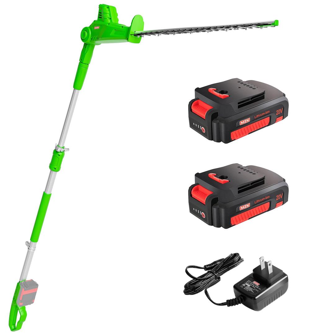 MZK 2-in-1 20V Pole Mini Hedge Trimmer & Grass Shear, 13ft Reach, Electric Hedge Trimmer with Extension Pole, Multi-Angle,Used in Garden,Yard(2*Batteries and Charger Included)(Orange)
