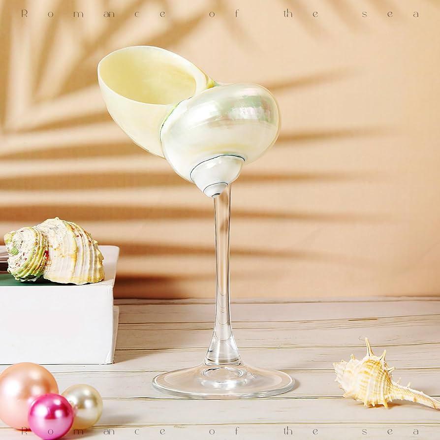 GKWW 2Pcs Seashell Wine Glasses Wedding Wine Glasses Conch Goblet Martini Cocktail Glass Cup for Birthday Wedding Beach Bridesmaids Anniversary Party(A)