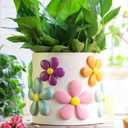 GUGUGO 8 Inch Pastel Flowers Planters, Cute Unique Rainbow Planter with Drainage, Colorful Vintage Retro Flower Plant pots for Indoor & Outdoor Plants, Eclectic Funny Room Decor Aesthetic