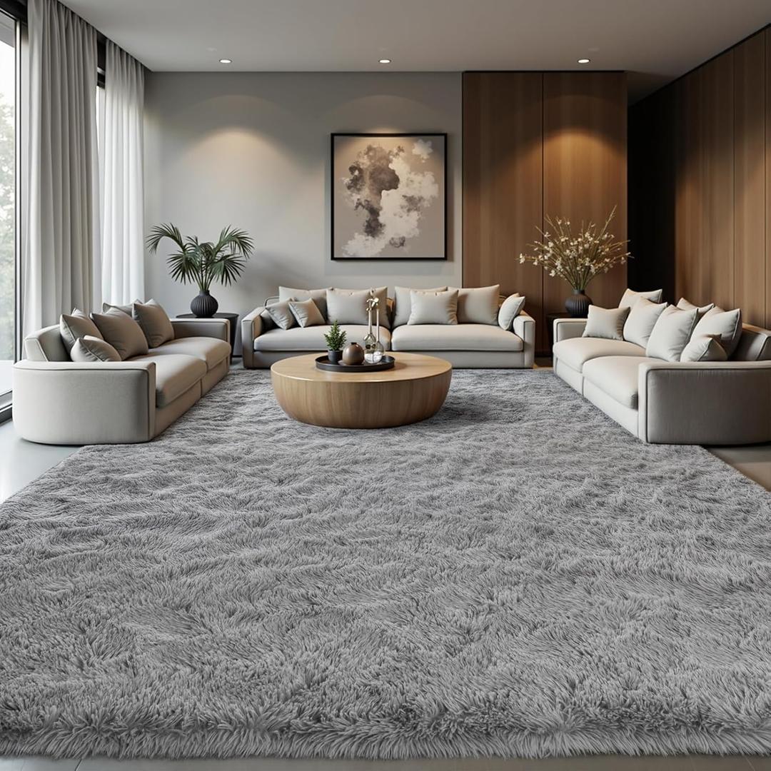 Zentavio 99"х116  Area Rugs for Living Room Large Shag Bedroom Carpet Grey Big Indoor Thick Soft Nursery Rug Gray Fluffy Carpets for Boy and Girls Room Dorm Home Decor Aesthetic ( Grey )