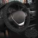 Black Leopard Print Cheetah Elastic Steering Wheel Cover, Non-Slip Neoprene Steering Wheel Cover, Women Leopard Car Accessories, Universal 15 Inch Fit Auto, SUVS, Includes 2 Ceramic Cup Coasters