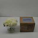 Hollyone Hydrangea Artificial Flowers with Vase White Silk Fake Flowers Arrangements in Glass Vase with Faux Water for Home Bathroom Office Table Centerpiece Shelf Decorations