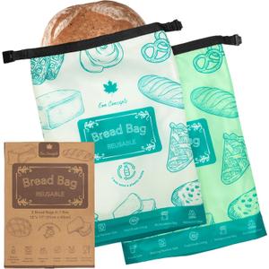Bread Bags for Homemade & Sourdough Bread Loaf, 2 Pack Reusable Bread Bags, Freezer Safe, Breathable Fabric, Zip & Clip Locking